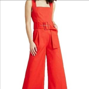 Anthropologie Red Wide Leg Jumpsuit